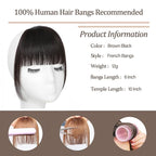 Clip In Bangs-Real Human Hair Brown Black Clip On Bangs Hair Extensions Fake Bangs Human Hair French Bangs Fringe With Temples Hairpieces Curved Bangs For Daily Wear