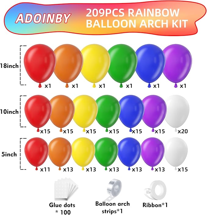 Rainbow Balloon Arch Kit, Different Sizes Party Balloon Garland Kit - Image 2