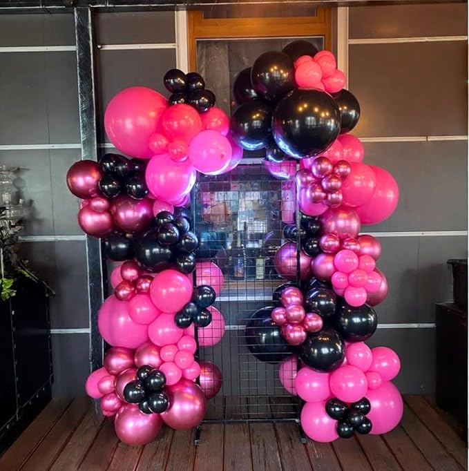 Pink and Black Balloons, 12Inch Pastel Light Rosa and Metallic Latex Balloons - Image 4