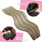 YoungSee 125G Human Hair Sew in Extensions Light Brown Mix Platinum Blonde Weft Hair Extensions Balayage Sew in Hair Extensions Real Human Hair for Thin Fine Hair 22Inch