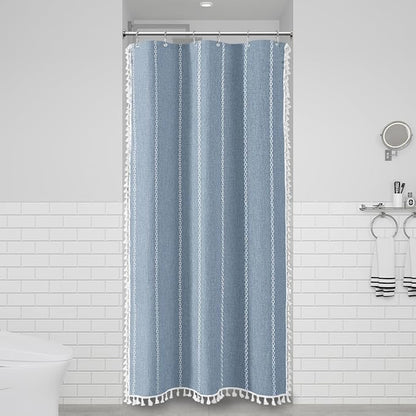 Small Boho Farmhouse Linen Heavy Duty Shower Curtain, 330GSM Linen Blend - Image 6