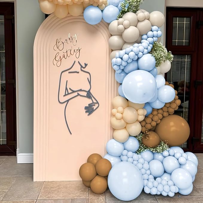 Dusty Blue Brown and White Balloon Arch Kit - Image 4