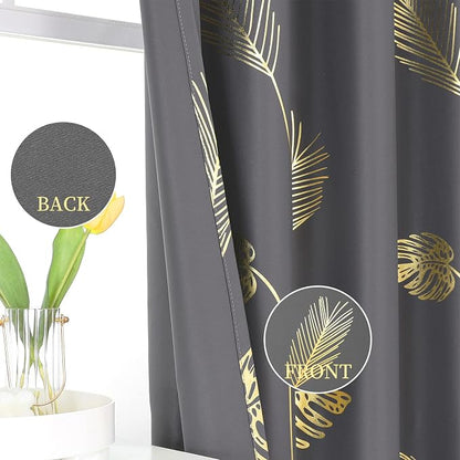 Gold Wheat and Leaf Printed Curtains Light Blocking Curtains Thermal Insulated - Image 3