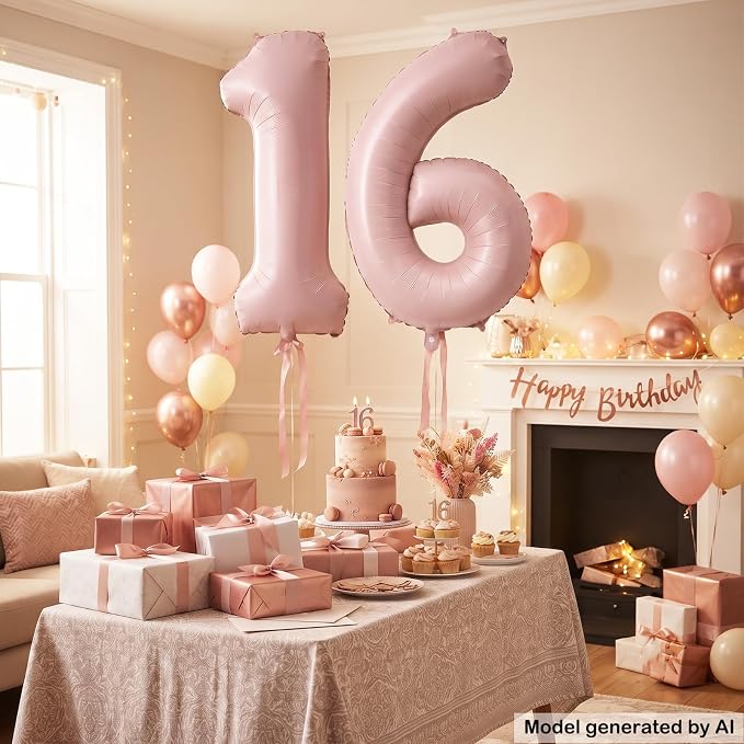 40" Light Pink Foil Number 16 Balloon - Image 4