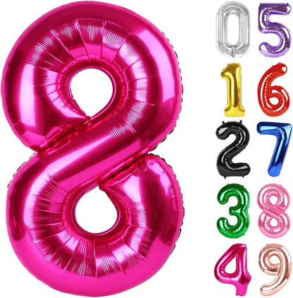 Hot Pink Number 8 Balloon 40 Inch, 8th Birthday Decorations Men Women | Foil by IWERP