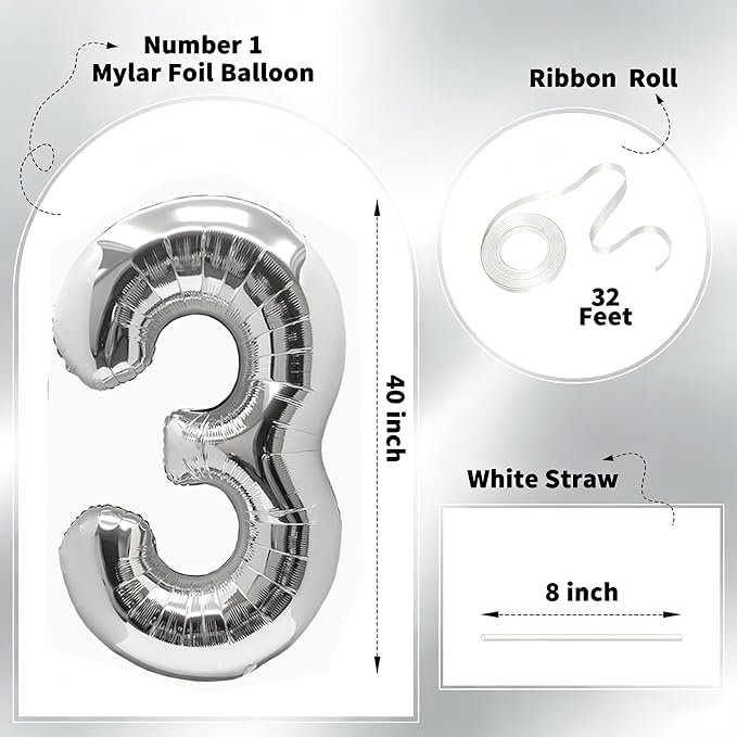 Number Balloons Silver Party Balloon - Image 2