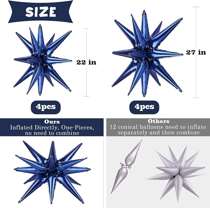 8 Pcs Navy Blue Star Balloons, 27/22 inch Explosion Foil Balloons - Image 2