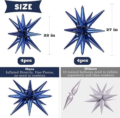 8 Pcs Navy Blue Star Balloons, 27/22 inch Explosion Foil Balloons - Image 2