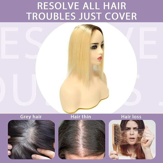 Womens Real Human Hair Toppers for Thin Hair #T3/60, 16 Inch Length 3x5 Inch Injected Silk Base 130% Density Hair Pieces