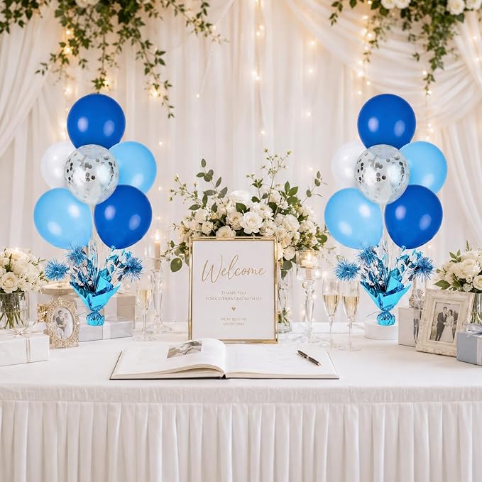 4 Set Blue White Balloon Centerpieces - Image 5