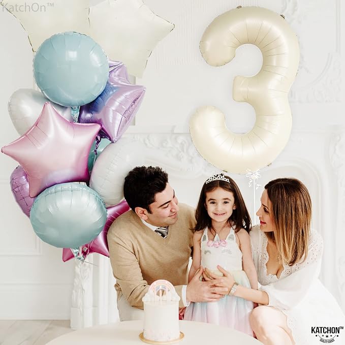 KatchOn Cream White Number 3 Balloon Neutral 40 Inch | Three Balloon, 3 Balloon - Image 6