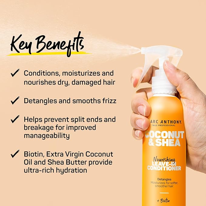 Marc Anthony Leave-In Conditioner Spray, Coconut Oil & Shea Butter - Anti-Frizz Biotin Detangling Spray to Moisturize for Softer Smoother Hair - Color Safe & Sulfate Free Styling Product