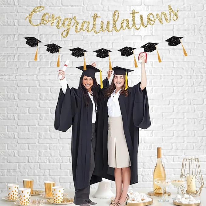 Congratulations Banner Graduation Decorations Class of 2026 Gold Glitter - Image 2