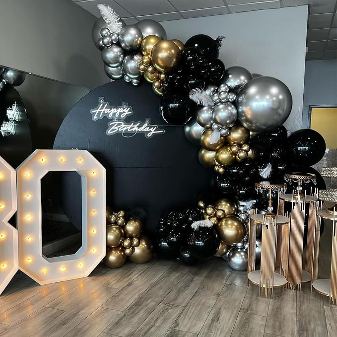 Jobkoo Black Gold Balloons, Metallic Gold Silver Black Latex Balloon - Image 5