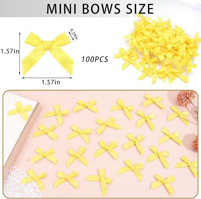 Yellow Mini Bows 1.57" 100PCS Small Satin Ribbon Bows - Image 2