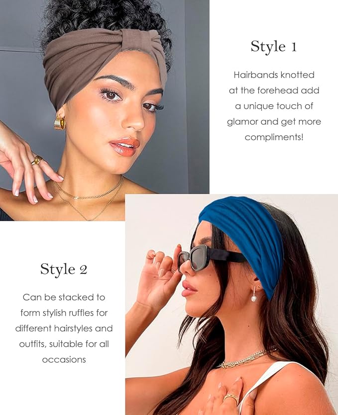 Artilady 7" Wide Headbands for Women Extra Large Stretchy Headwrap Soft Elastic Non Slip Head Bands Sports Yoga Running Hair Bands Boho Turban Hair Accessories 6 PCS
