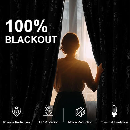 NICETOWN 100% Black Out Curtains 63 inch Long 2 Panels, Grommet Branch Pattern - Image 3