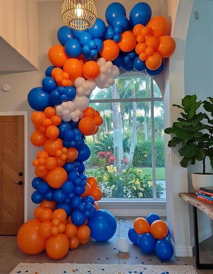 Blue and Orange White Balloon Arch Kit, Different Size Balloons - Image 3