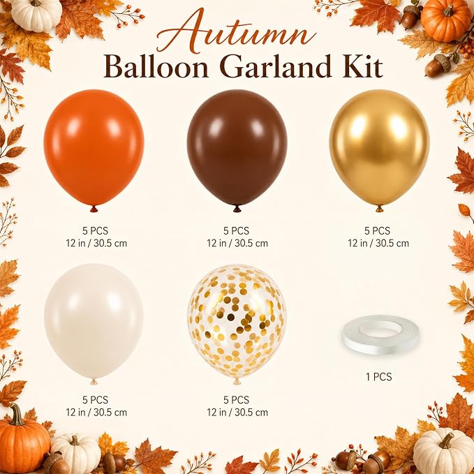 Burnt Orange Brown Balloons, 12 Inch Fall Thanksgiving Autumn Latex Balloon | - Image 3