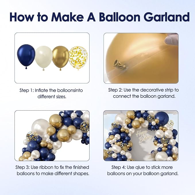 Navy Blue Gold White Balloon Arch Kit 129 Pcs Double Stuffed | Luxury Wedding - Image 4