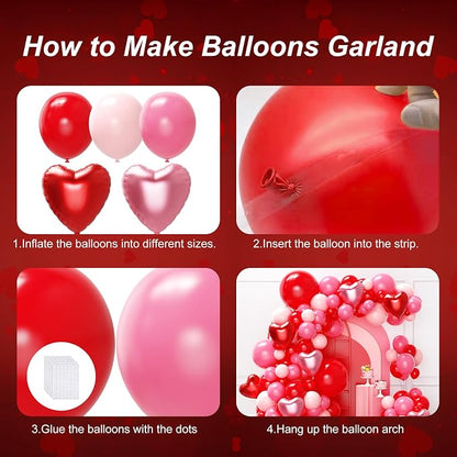Red and Pink Valentine's Day Balloons Arch Kit Garland - Image 4