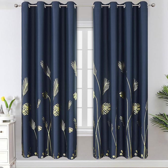 Navy Blue and Gold Blackout Curtains by ESTELARTEXTILER