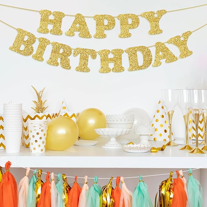 Gold Happy Birthday Banner Birthday Party Decorations Happy Birthday Banner - Image 3