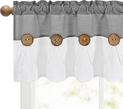 Farmhouse Valance Curtains, Boho Cotton Linen Kitchen Valance, Rustic Button - Image 8