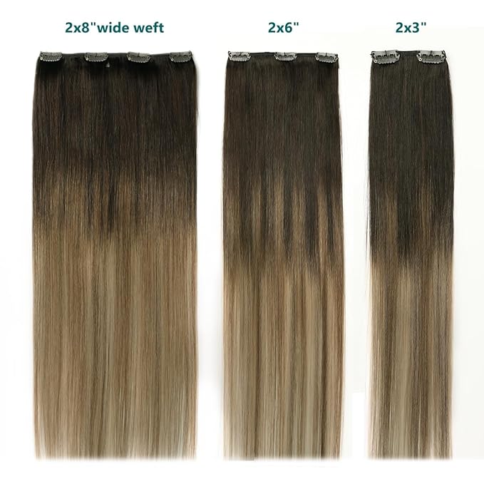 SURNEL Clip in Extensions Human Hair Dark Brown to Chestnut Brown and Dirty Blonde Clip in Hair Extensions 16inch 6pcs 100g(#2/6/18,16")