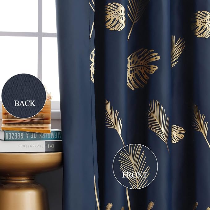 Blackout Curtain for Patio Door 80W x 84L Inch Long Gold Palm Tree Pattern - Image 5