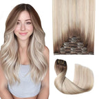 Pro2.0 Clip in Hair Extensions Real Human Hair 20inch 7pcs #8/60/18 Ash Brown to Ash Blonde Mix Platinum Remy Real Human Hair Extensions Clip ins 120g Thick Double Weft（#8/60/18-20inch）