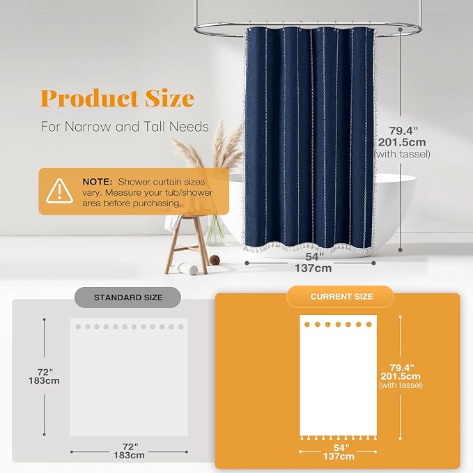 54x78 Boho Farmhouse Linen Heavy Duty Shower Curtain Set, 330GSM Linen Blend - Image 3