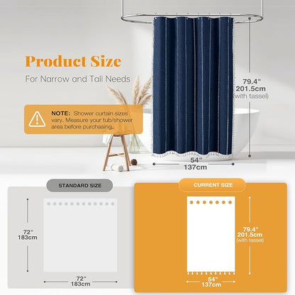 54x78 Boho Farmhouse Linen Heavy Duty Shower Curtain Set, 330GSM Linen Blend - Image 3