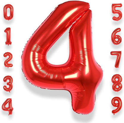 AULE 40 Inch Red 4 Balloon Number Foil 0-9 Birthday Big Numbers | Birthday by AULE