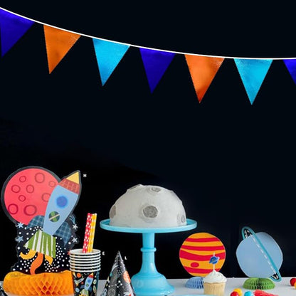 Orange Blue Party Decorations Metallic Fabric Triangle Pennant Flag Bunting - Image 7
