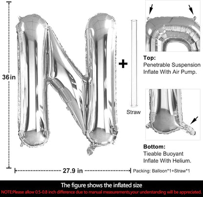 Lovoir 40 Inch Large Silver Letter N Balloons Big Size Jumbo Mylar Foil Helium - Image 2