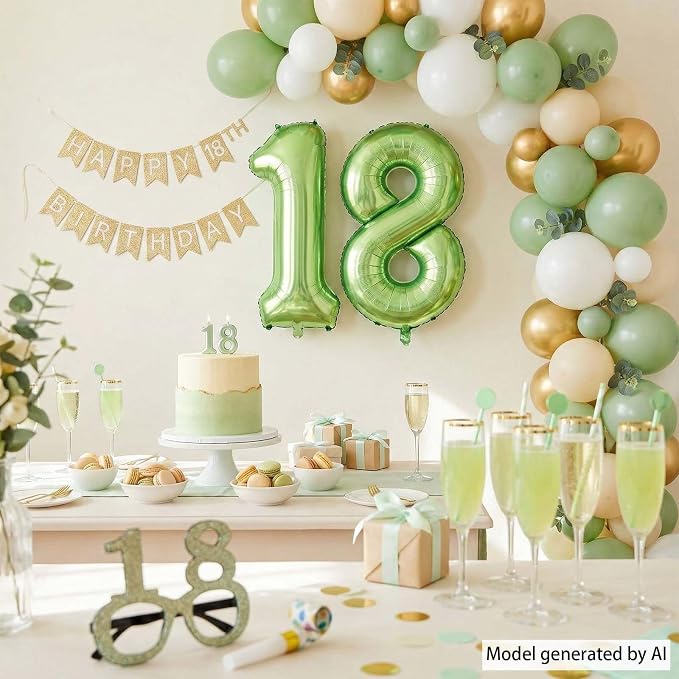 Light Green Number 18 Balloon 40 Inch, Shiny Double Digit Party Supplies | - Image 7