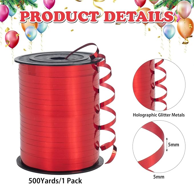 500 Yard Red Curling Ribbon for Gift Wrapping, Balloon Ribbon, Balloon String - Image 2