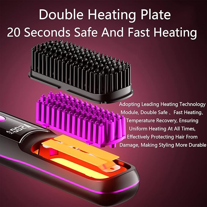 Go Brush Pro Hair Straightener – Cordless Comb with Negative Ion, 7400mAh Fast Heating & Portable Travel Design, Rechargeable Brush for Straightening and Curling (White-1Pcs)