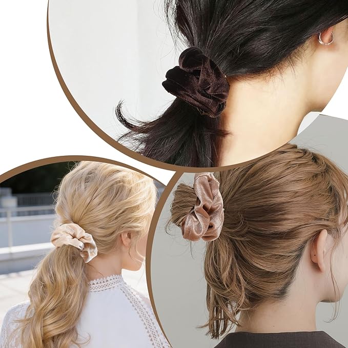 4 Pcs Velvet Scrunchies, Ymapinc Large Scrunchies for Women & Girls, Soft Hair Ties, Elastic Hair Bands for Thick/Thin Hair, Black & Dark Color Ponytail Holders Hair Accessories