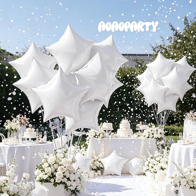 25Pcs White Star Shaped Balloons 18Inch Foil Mylar Balloon Helium | - Image 3