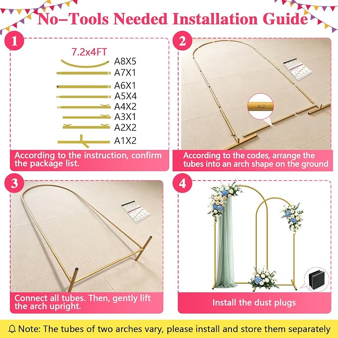 Metal Arch Backdrop Stand, Wedding Arch Stand | Dustproof caps, easy set-up - Image 9
