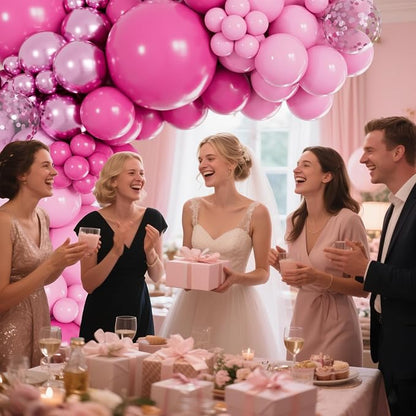 153pcs Pink Balloon Arch Garland Kit, Hot Pink Latex Balloons Metallic Confetti - Image 8