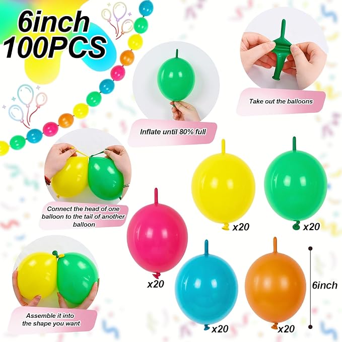 Neon Linking Balloons, Colorful Quick Linked Connecting Balloon - Image 2