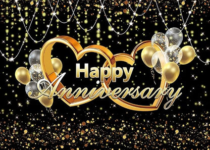 Happy Anniversary Backdrop Black and Gold Balloons Photography Background Poster - Image 7