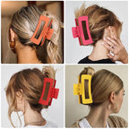 Dopamine 4.1 Inch Large Rectangle Big Hair Claw Clips - 8 Pcs, Non-Slip Acrylic Banana Jaw Clips for Thick Hair - Women & Girls