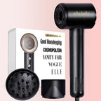 ELLA BELLA® Compact Plasma Hair Dryer, Advanced Plasma Technology Blow Dryer with Digital Display, Rapid Drying, Low Noise, & Luxury Velvet Travel Bag - Includes Diffuser & Nozzle- for All Hair Types