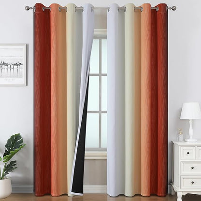 Burnt Orange and Greyish White Ombre Blackout Curtains & Drapes by ESTELARTEXTILER