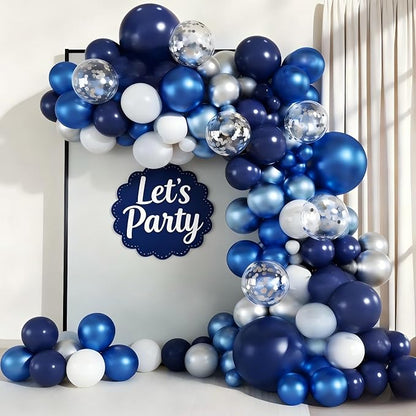Blue White Silver Balloon Garland Arch Kit, 143 Pieces Navy Light Metallic Blue - Image 5