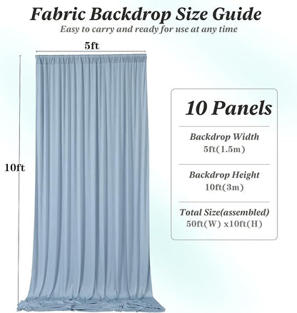 50 ft x 10 ft Wrinkle Free Dusty Blue Backdrop Curtain - Image 7
